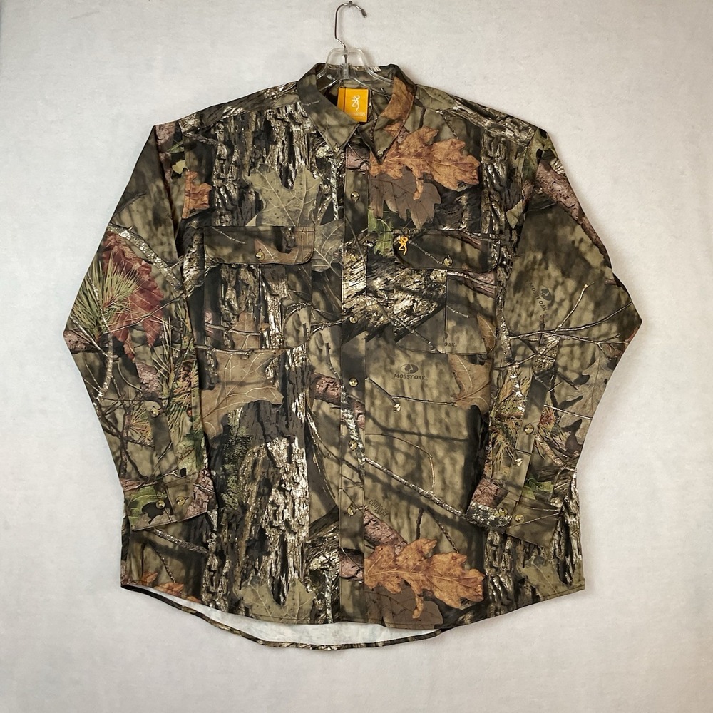 Browning Camouflage Shirt Mens 2XL Long Sleeve Button Down Mossy Oak Break Up